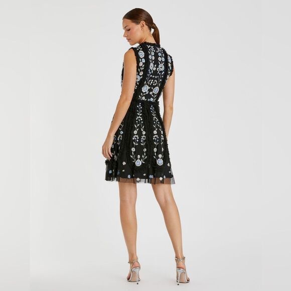 Mac Duggal 9135 Womens Black Sleeveless High Neck Embroidered Mini Dress - Picture 4 of 14